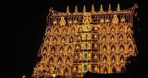 Sree Padmanabhaswamy Temple as seen during the Laksha Deepam Festival